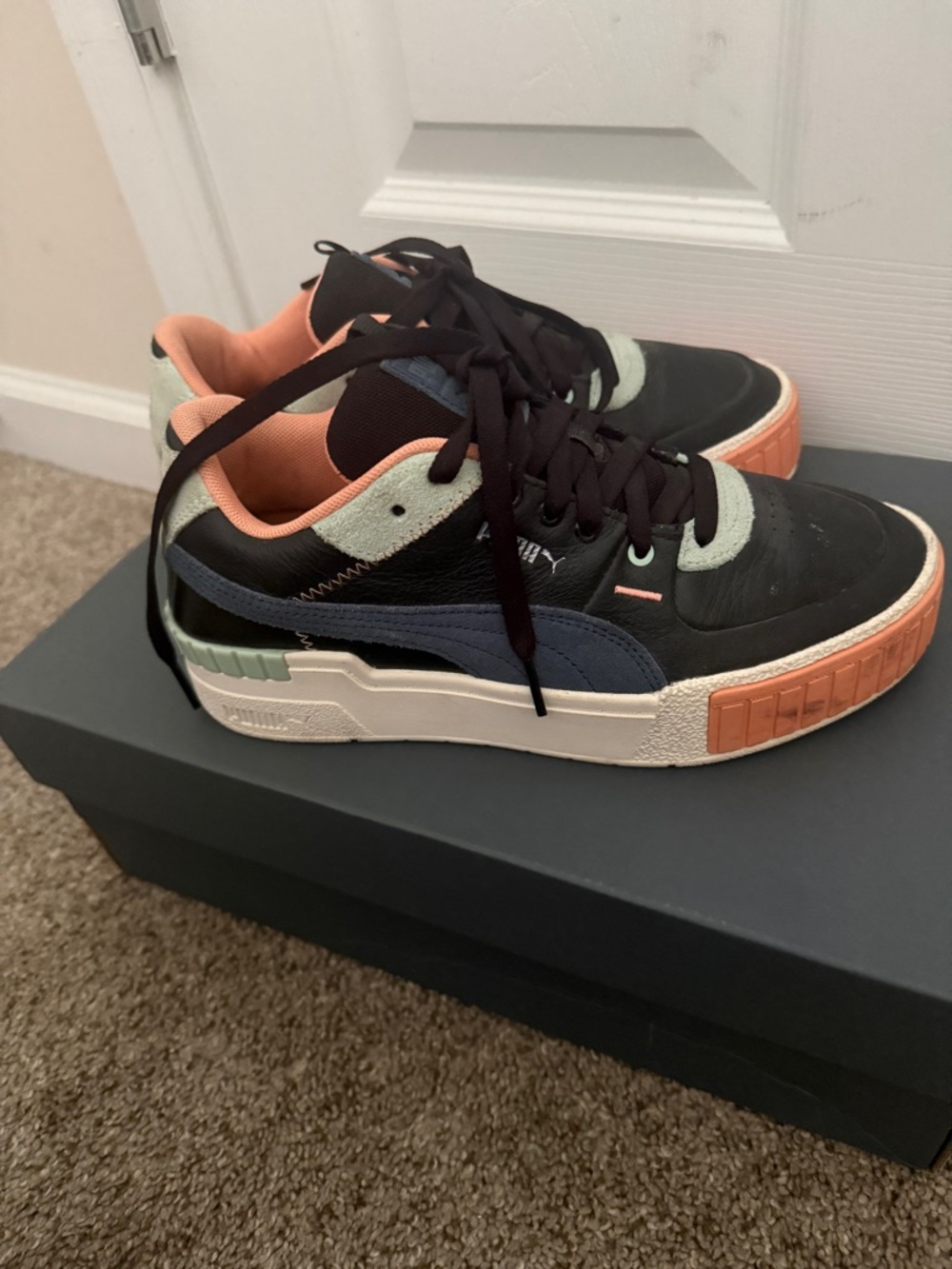 Puma Black Peach Mint Colorblock Low-Top Sneakers